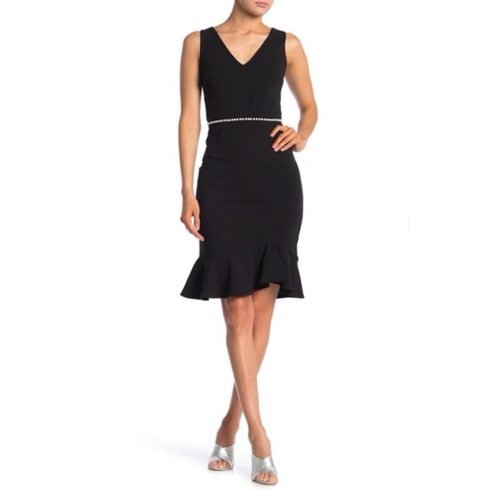 Betsey Johnson Black Mini Sheath Dress with faux pearl detail  and Ruffled Hem - Picture 9 of 9